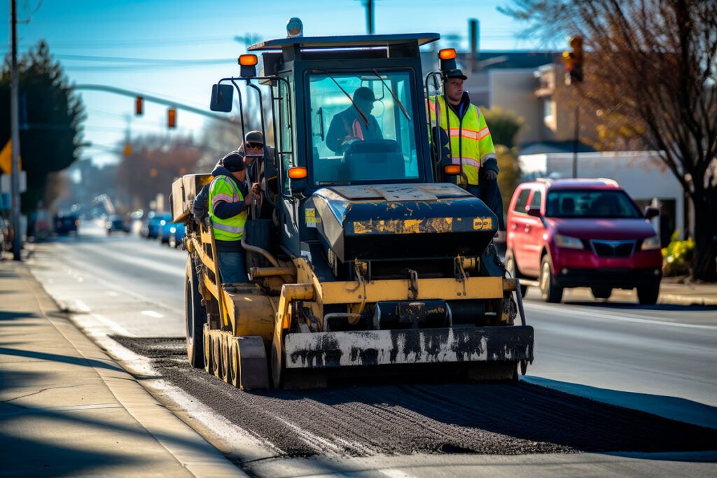 Maquinaria realizando pavimentación en fraccionamiento