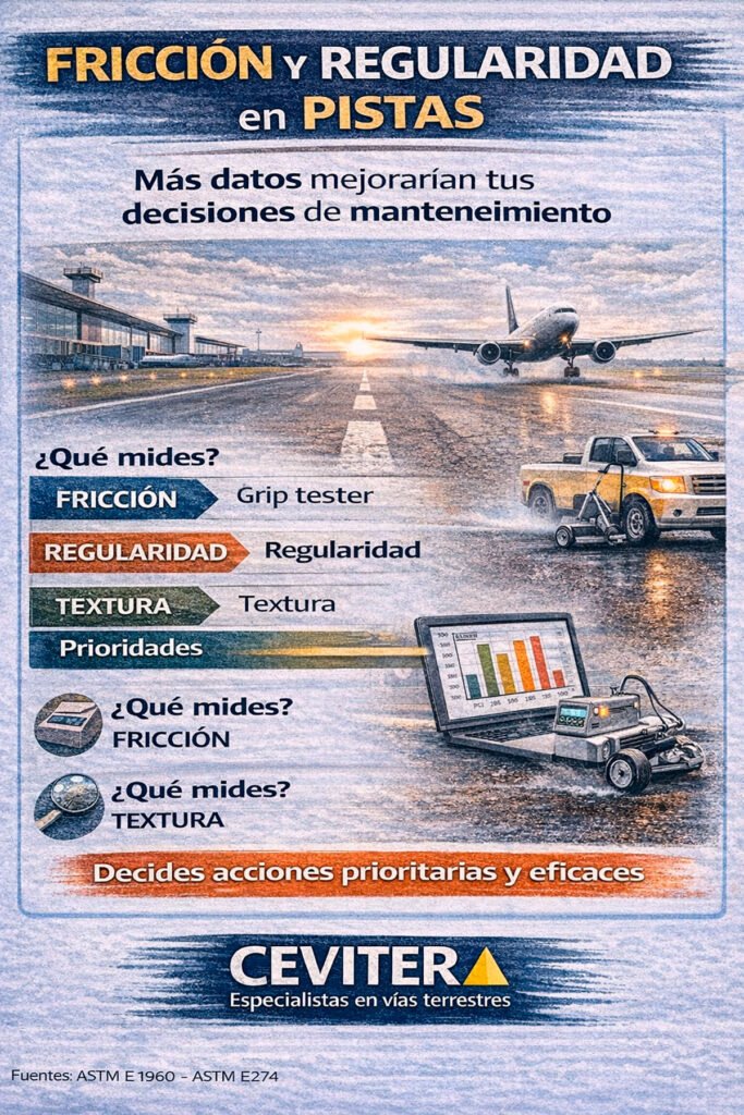 fricción y regularidad en pistas infografia