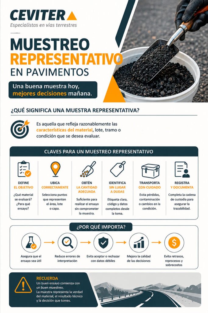 muestreo representativo en pavimentos infografia